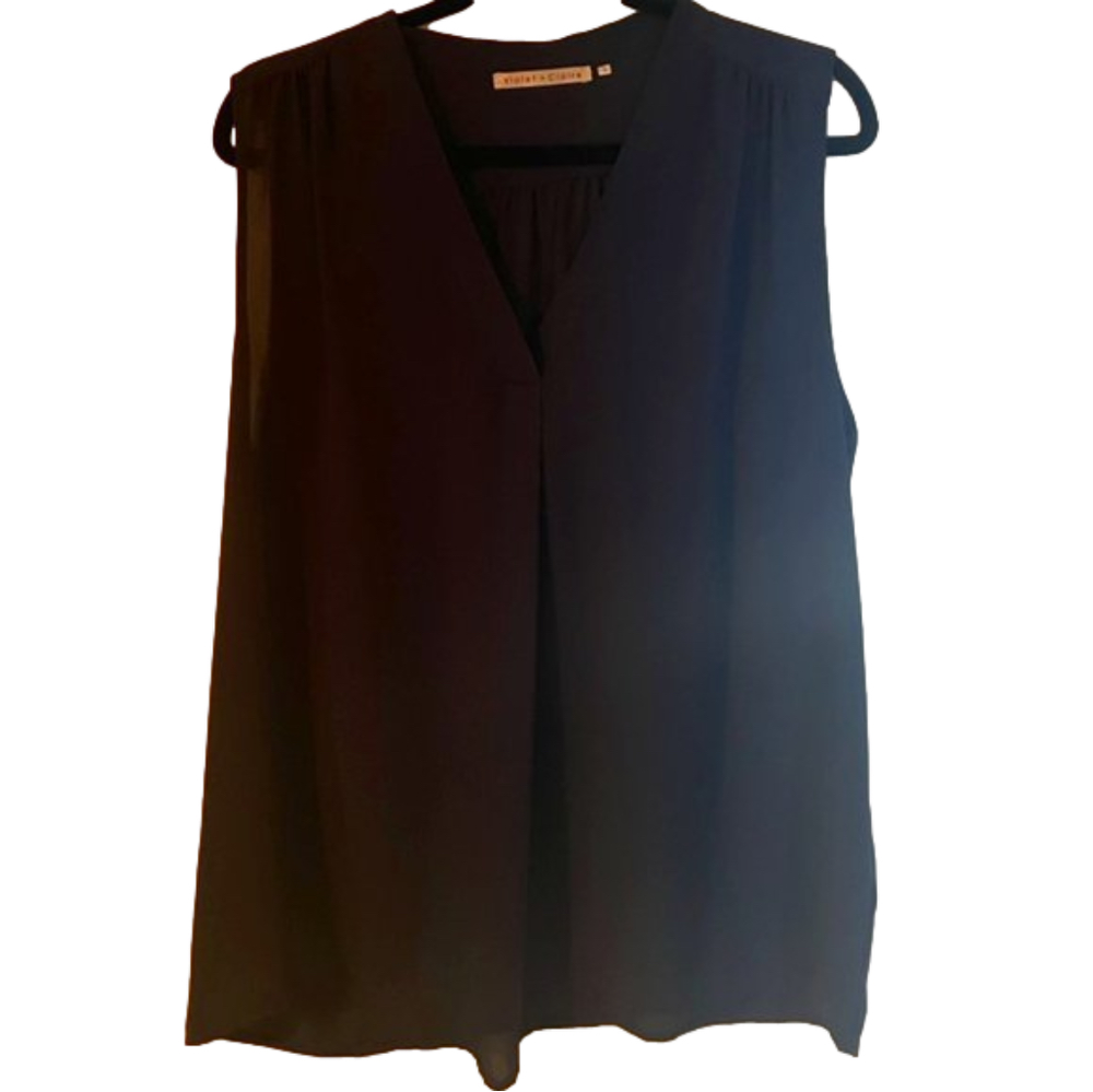 Violet and Claire Navy Blue V Neck Sleeveless Blouse